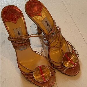 Jimmy Choo Red and Gold Strappy Heels